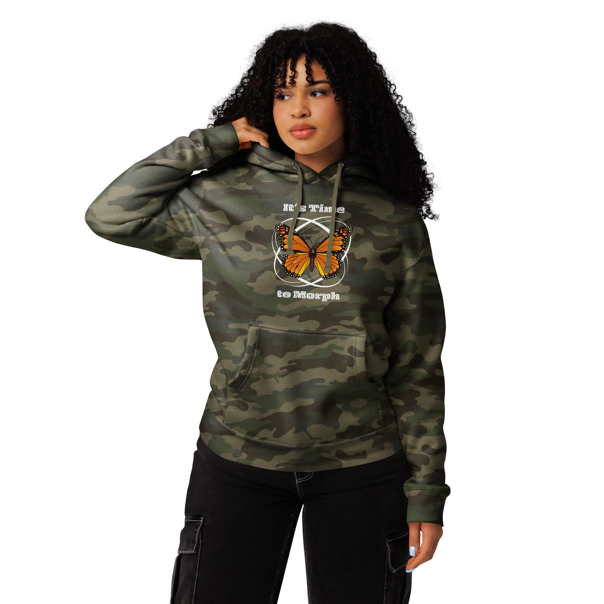 unisex-heavyweight-hooded-sweatshirt-forest-camo-front-69fbe71dce2d5.jpg "ITS TIME TO MORPH" Unisex Hooded Sweatshirt | Independent Trading Co. - Image 1