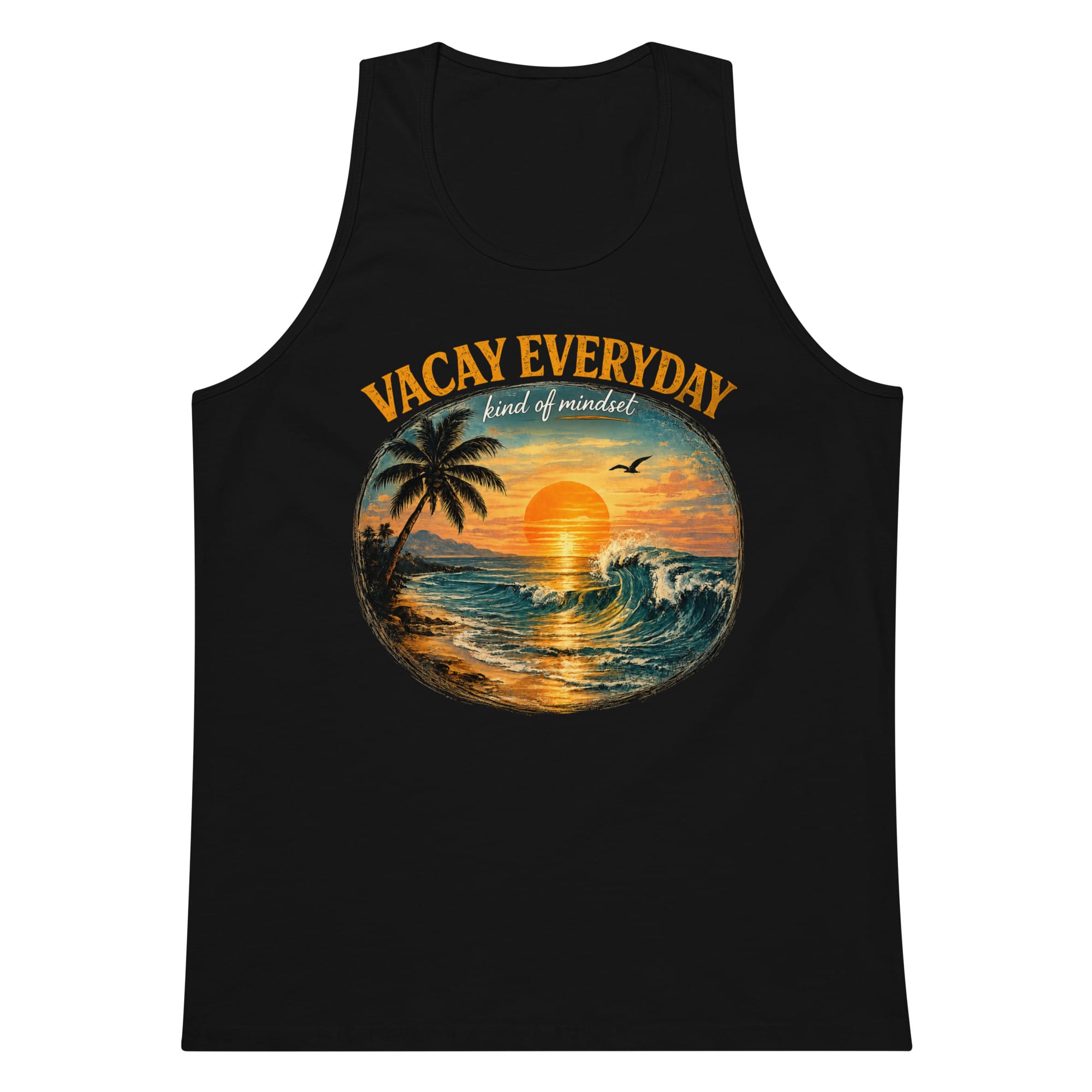 mens-premium-tank-top-black-front-6a4ac82845afe.jpg Vacay everyday kinda of Mindset A Men’s premium tank top - Image 1